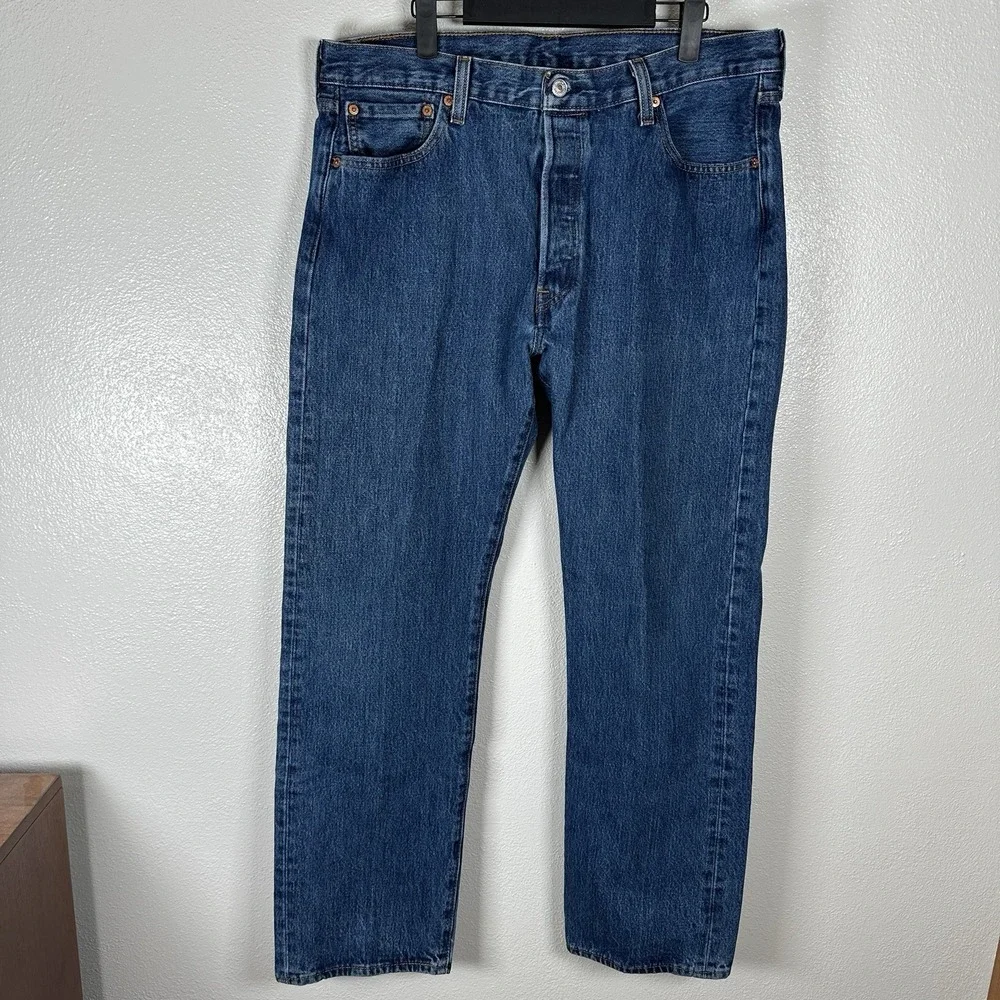 Levi's 501 Men's Jeans 36x32 Blue Denim Straight Leg Button Fly Medium Dark Wash